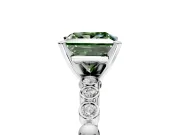 Solitaire Engagement Ring Setting for Fancy Green Princess Cut Center with Bezel-Dot Beaded Band and Prong Head in Sterling Silver