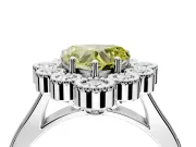 Cluster Halo Engagement Ring Setting for Fancy Yellow Heart-Shaped Center with Milgrain Bezel Accents and Prong Head in Sterling Silver
