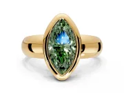 Solitaire Engagement Ring Setting for Fancy Green Marquise Center with Wide Band and Bezel Head in Yellow Gold