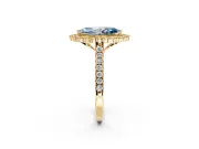 Milgrain Floral Halo Engagement Ring Setting for Fancy Blue Marquise Center with Pave Band and Prong Head in Yellow Gold