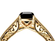 Solitaire Engagement Ring Setting for Fancy Black Emerald Cut Center with Engraved Pave Band and Prong Head in Yellow Gold