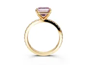 Solitaire Engagement Ring Setting for Fancy Pink Asscher Cut Center with Fine Pave Band and Claw Prong Head in Yellow Gold