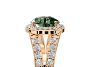 Halo Engagement Ring Setting for Fancy Green Round Cut Center with Narrow Pave Split Shank and Prong Head in Rose Gold