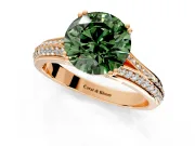 Solitaire Engagement Ring Setting for Fancy Green Round Cut Center with Pave Rail Split Shank and Prong Head in Rose Gold