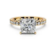 Solitaire Engagement Ring Setting for Princess Cut Center with Large Accents and Prong Head in Yellow Gold