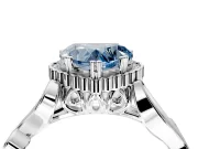 Halo Engagement Ring Setting for Fancy Blue Heart-Shaped Center with Leaf Motif Split Shank and Prong Head in Sterling Silver