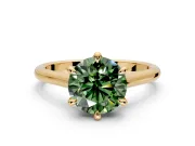 Solitaire Engagement Ring Setting for Fancy Green Round Cut Center with Cathedral Band and Prong Head in Yellow Gold