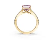 Solitaire Engagement Ring Setting for Fancy Pink Asscher Cut Center with Pave Split Shank and Prong Head in Yellow Gold