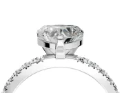 Solitaire Engagement Ring Setting for Heart-Shaped Center with Fine Pave Band and Claw Prong Head in Platinum