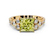 Cluster Engagement Ring Setting for Fancy Yellow Princess Cut Center with Bezel Accent Clusters and Prong Head in Yellow Gold