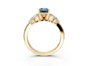 Leaf Cluster Engagement Ring Setting for Fancy Blue Emerald Cut Center with Marquise Accents and Prong Head in Yellow Gold