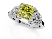 Leaf Cluster Engagement Ring Setting for Fancy Yellow Cushion Cut Center with Marquise Accents and Prong Head in White Gold