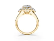 Halo Engagement Ring Setting for Princess Cut Center with Two-Strand Split Shank and Prong Head in Yellow Gold