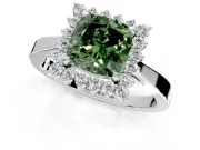 Starburst Halo Engagement Ring Setting for Fancy Green Cushion Cut Center with Flat Cathedral Band and Prong Head in Platinum