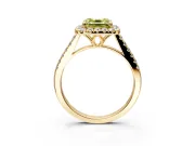 Halo Engagement Ring Setting for Fancy Yellow Asscher Cut Center with Raised Halo, Pave Band and Prong Head in Yellow Gold