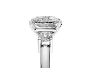 3 Stone Engagement Ring Setting for Radiant Cut Center with Wide Plain Band and Prong Head in Sterling Silver