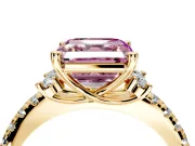 Paired Accent Engagement Ring Setting for Fancy Pink Asscher Cut Center with Pave Band and Prong Head in Yellow Gold