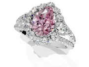 Halo Engagement Ring Setting for Fancy Pink Pear-Shaped Center with Two-Strand Split Shank and Prong Head in Platinum