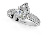 Solitaire Engagement Ring Setting for Pear-Shaped Center with Multi-Row Pave Accents and Basket Head in Sterling Silver