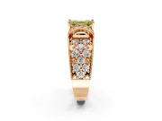 Pave Engagement Ring Setting for Fancy Yellow Emerald Cut Center with Curved Accent Rows, Openwork and Prong Head in Rose Gold