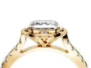 Floral Engagement Ring Setting for Asscher Cut Center with Pave Band and Floral Prong Head in Yellow Gold
