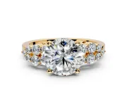 Cluster Engagement Ring Setting for Round Cut Center with 2-Row Shoulder Clusters and Prong Head in Yellow Gold