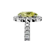 Pave Halo Engagement Ring Setting for Fancy Yellow Oval Center with Single Row Pave Band and Prong Head in Platinum