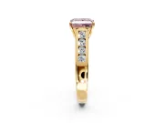 Solitaire Engagement Ring Setting for Fancy Pink Princess Cut Center with Cathedral Channel Band and Prong Head in Yellow Gold