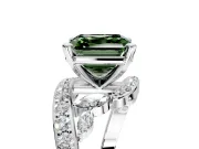 Solitaire Engagement Ring Setting for Fancy Green Asscher Cut Center with Pave Bypass Twist Band and Prong Head in Sterling Silver
