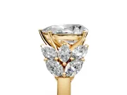Leaf Cluster Engagement Ring Setting for Pear-Shaped Center with Marquise Accents and Prong Head in Yellow Gold