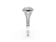 Halo Engagement Ring Setting for Radiant Cut Center with Pave Split Shank and Prong Head in White Gold