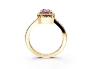 Halo Engagement Ring Setting for Fancy Pink Radiant Cut Center with Inner Milgrain Border and Prong Head in Yellow Gold
