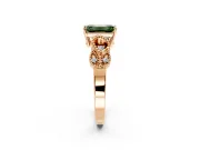 Leaf Engagement Ring Setting for Fancy Green Emerald Cut Center with Milgrain Accent Band and Prong Head in Rose Gold