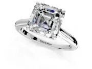Solitaire Engagement Ring Setting for Asscher Cut Center with Narrow Cathedral Band and Prong Head in Platinum