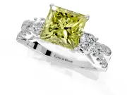 3 Stone Engagement Ring Setting for Fancy Yellow Princess Cut Center with Pave Split Shank and Prong Head in White Gold