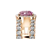 Halo Engagement Ring Setting for Fancy Pink Cushion Cut Center with Wide-Open Pave Split Shank and Prong Head in Rose Gold