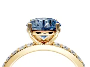 Solitaire Engagement Ring Setting for Fancy Blue Round Cut Center with Round Cut Pave Band and Prong Head in Yellow Gold