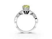 Halo Engagement Ring Setting for Fancy Yellow Cushion Cut Center with Pave Infinity Twist Band and Prong Head in White Gold