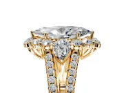 Halo Engagement Ring Setting for Marquise Center with Two-Strand Split Shank and Prong Head in Yellow Gold