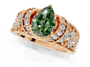 Pave Engagement Ring Setting for Fancy Green Pear-Shaped Center with Curved Accent Rows, Openwork and Prong Head in Rose Gold