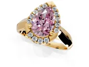 Halo Engagement Ring Setting for Fancy Pink Pear-Shaped Center with Square Band and Prong Head in Yellow Gold