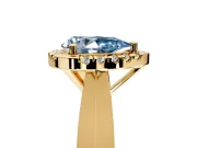 Halo Engagement Ring Setting for Fancy Blue Pear-Shaped Center with Square Band and Prong Head in Yellow Gold