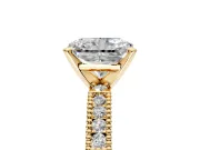Solitaire Engagement Ring Setting for Radiant Cut Center with Milgrain-Edged Pave Band and Prong Head in Yellow Gold