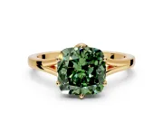 Solitaire Engagement Ring Setting for Fancy Green Cushion Cut Center with Plain Split Shank and Prong Head in Yellow Gold