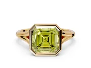 Solitaire Engagement Ring Setting for Fancy Yellow Asscher Cut Center with V Split Shank and Bezel Head in Yellow Gold