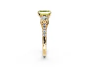 3 Stone Engagement Ring Setting for Fancy Yellow Asscher Cut Center with Crossover Basket, Pave Band and Prong Head in Yellow Gold