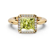 Halo Engagement Ring Setting for Fancy Yellow Princess Cut Center with Tapered Plain Band and Prong Head in Yellow Gold