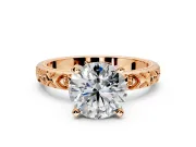 Solitaire Engagement Ring Setting for Round Cut Center with XO Engraved Band and Prong Head in Rose Gold