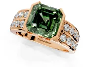 Bezel Engagement Ring Setting for Fancy Green Asscher Cut Center with Wide Channel-Set Band and Bezel Head in Rose Gold