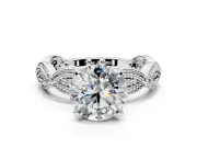 Solitaire Engagement Ring Setting for Round Cut Center with Marquise Panel Band and Prong Head in Platinum